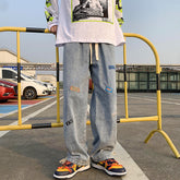 Men Jeans Summer Baggy Straight Trousers Wide Leg Pants